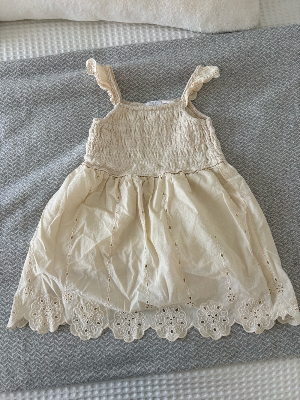 Zara Cream Eyelet Lace-Trim Sundress for Girls